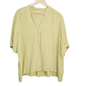 NEW Masai Batia Button-Front‎ V-Neck Blouse Wavy Stripe Lightweight Green 2XL